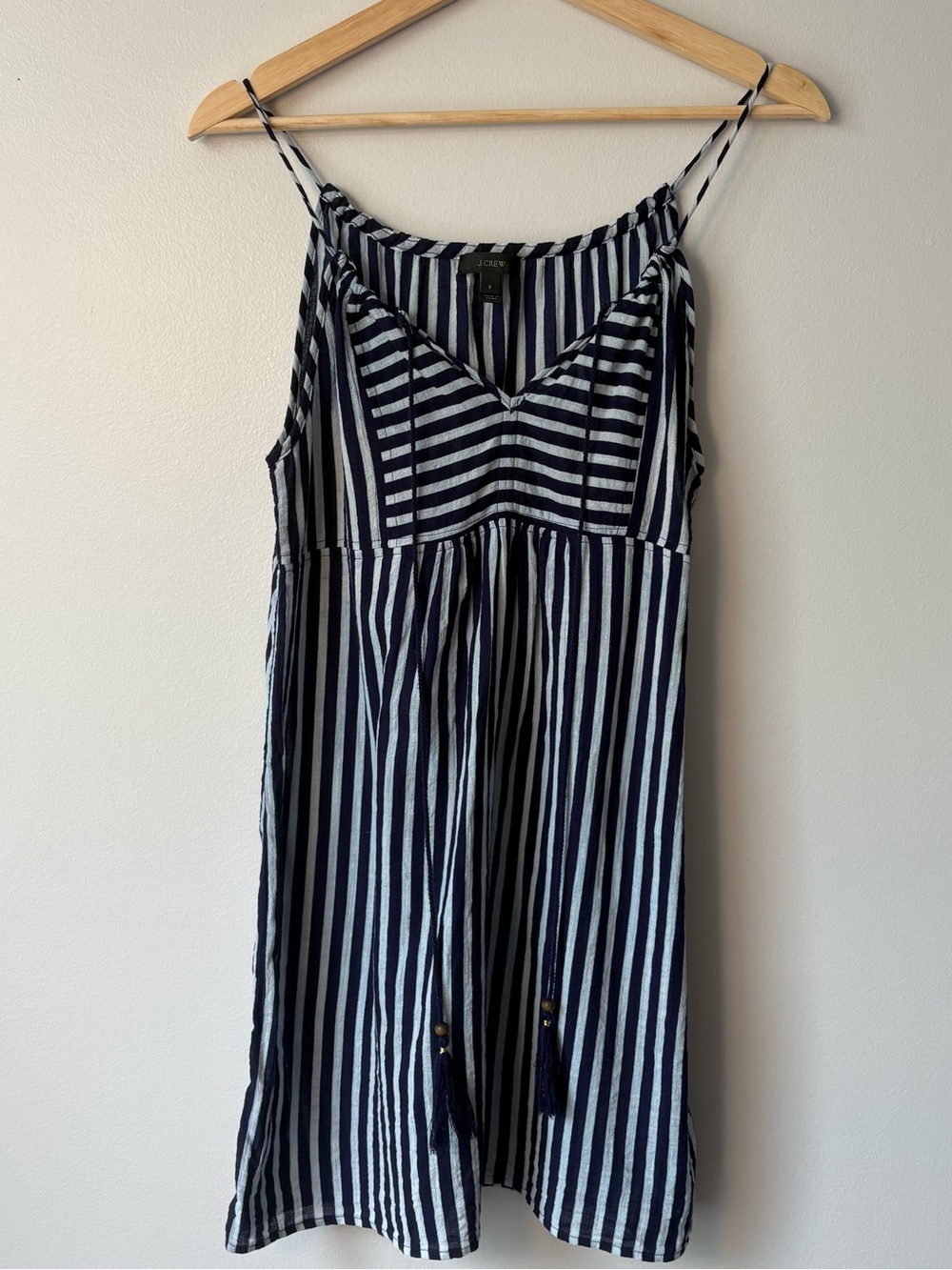 J.Crew navy Striped Gauze Tassel Dress size S